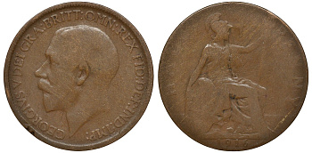 Великобритания 1/2 пенни 1916 Георг V (1910-1936) KM 809, Spink 4056 бронза 4163-536
