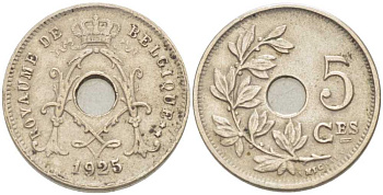 Бельгия 5 сантимов 1925 Belgique, Альберт I (1909-1934) KM 66 медно-никель 211-656