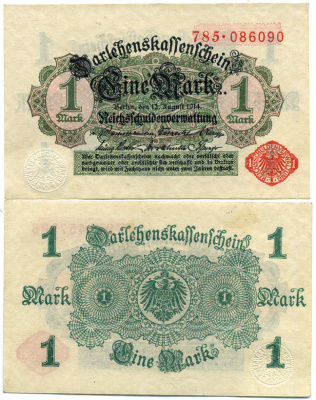 Германия 1 марка 1914 серия 785 Pick 50, Розенберг 51 b бумага аUNC 450-20-1