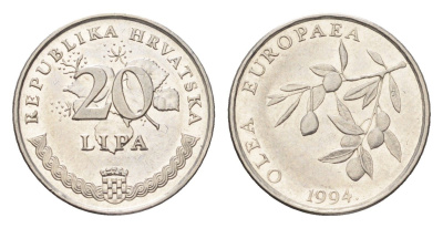 Хорватия 20 лип 1994 редкий год, четный год KM 17 сталь плакированная никелем aUNC 4659-718