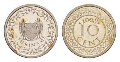 Суринам 10 центов 2008 тираж 1000 экземпляров KM 13a медно-никель BU 4649-1018