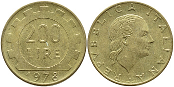 Италия 200 лир 1978 R, шестерня KM 105 алюминиевая бронза 4395-546