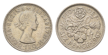 Великобритания 6 пенсов 1967 Елизавета II (1952-2022) KM 903, Spink 4149 медно-никель 4532-661