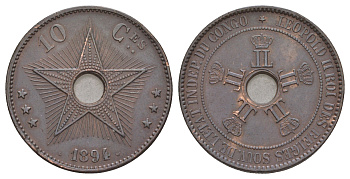 Бельгийское Конго 10 сантимов 1894 Свободное государство Конго KM 4 медь 1519-534