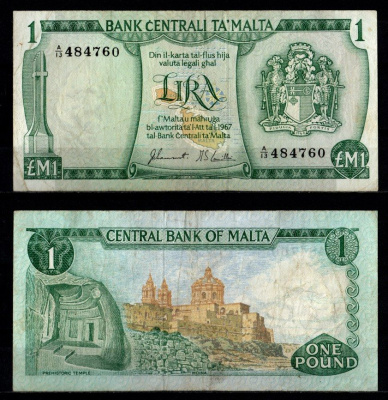 Мальта 1 лира 1967 (1973) Pick 31 c бумага 2198-20-3-1