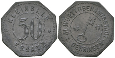 Эринген (Вюртемберг) 50 пфеннингов 1917 Funck 398.3, Men05 19694.3, Men18 24706.3 цинк 1515-335