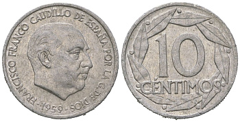 Испания 10 сентимо 1959 Франсиско Франко (1939-1975) KM 790 алюминий 4621-566