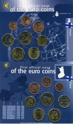 Финляндия евронабор из 8 монет 1999-2001 биметалл UNC 7-5-2-5