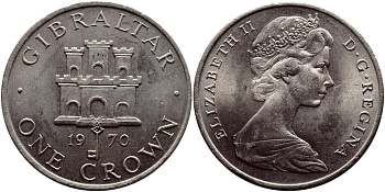 Гибралтар 1 крона 1970 Елизавета II (1952-2022), старый замок KM 4 медно-никель UNC 179-1212