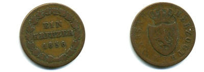 Нассау 1 крейцер 1856 Герцог Адольф (1839-1866) KM 54 медь 45-414