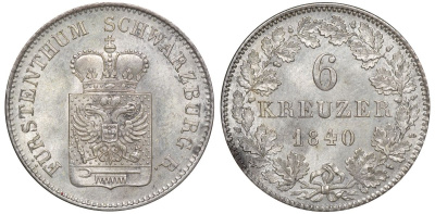 Шварцбург-Рудольштадт 6 крейцеров 1840 Фридрих Гюнтер (1807-1867) KM 162 серебро  UNC  00-811-18