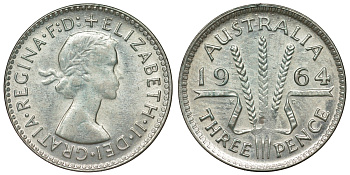 Австралия 3 пенса 1964 Елизавета II (1952-2022) KM 57 серебро 71-959