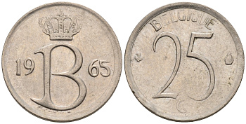 Бельгия 25 сантимов 1965 Belgique, Бодуэн I (1951-1993) KM 153.1 медно-никель 4564-135