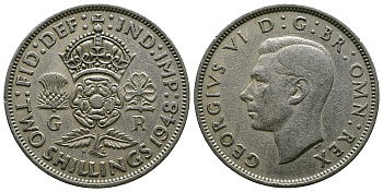 Великобритания 2 шиллинга (флорин) 1948 Георг VI (1936-1952) KM 865, Spink 4102 медно-никель 4381-1144