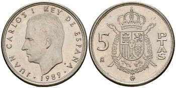 Испания 5 песет 1989 Хуан Карлос I (1975-2014) KM 823 медно-никель 216-1116