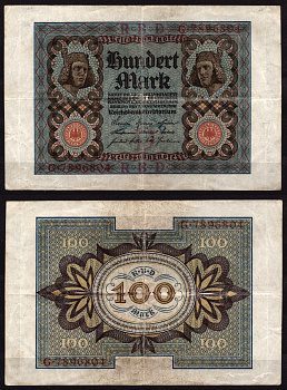 Германия 100 марок 1923 Веймар,7 цифр в номере, D, «Бамбергский всадник» из оперы «Купол Бамберга». Pick 69 a бумага 6289-17-3-2