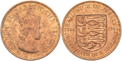 Джерси 1/12 шиллинга 1966 900 лет Нормандскому завоеванию KM 26 бронза UNC 4542-645