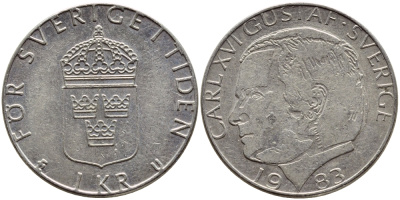 Швеция 1 крона 1983 Карл XVI Густав (1973- ) KM 852a медно-никель 4397-1122