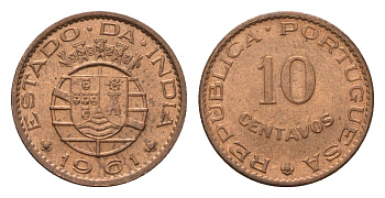 Португальская Индия 10 сентаво 1961 KM 30 бронза UNC 4623-655