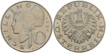 Австрия 10 шиллингов 1994 KM 2918 медно-никель 4167-455