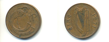 ИРЛАНДИЯ 1 ПЕННИ 1971 ПТИЧКА KM 20 бронза 86-1423