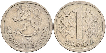 Финляндия 1 марка 1970 KM 49а медно-никель 4573-657