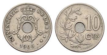 Бельгия 10 сантимов 1905 Belgie KM 53 медно-никель 3996-625