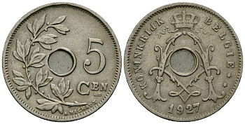 Бельгия 5 сантимов 1927 Belgie KM 67 медно-никель 4173-315