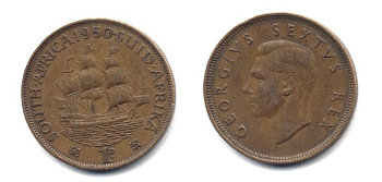 ЮЖНАЯ АФРИКА 1 ПЕННИ 1950 25-714