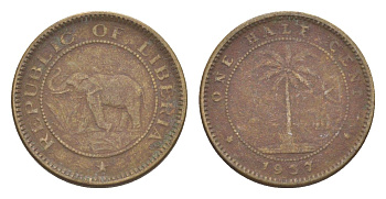 Либерия 1/2 цента 1937 KM 10 латунь 4614-957