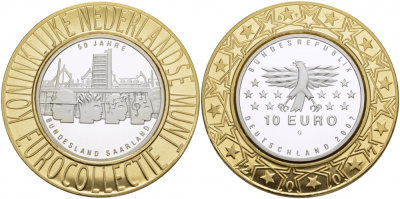 ФРГ 10 евро 2007 G, 50 лет вхождения Саара в ФРГ KM 263, DE.S. 10.29 серебро PROOF 1068-8-43