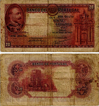 Португалия 20 эскудо 1937 Моузинью де Албукерке, замок Гимарайнш Pick 143  бумага   451-304-3