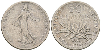 Франция 50 сантимов 1898  KM 854 серебро    4584-436