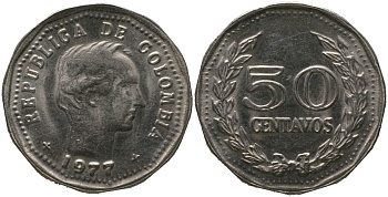 Колумбия 50 сентаво 1977 KM 244 сталь плакированная никелем 4529-857