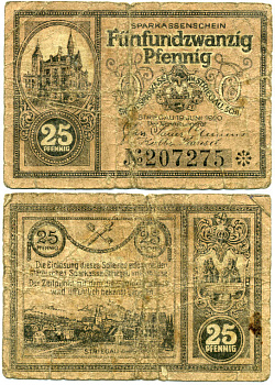 СТРИГАУ (СТШЕГОМ ПОЛЬША) 25 ПФЕННИГОВ 1920 НОТГЕЛЬД, 16 ИЮНЯ 1920, Grabowski S124.5a бумага 7551-28-3-2