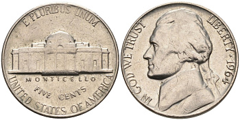 США 5 центов 1964 Джефферсон KM А192 медно-никель 92-1057