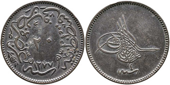 ТУРЦИЯ 20 ПАРА 1864 1277/4 ГОД, ABDUL AZIZ (1277-1293) (1861-1876) KM 701 медь 08-815