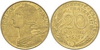 ФРАНЦИЯ 20 САНТИМОВ 1976 ТИП MARIANNE KM 930, Le Franc 156.16 медь алюминий никель 4513-332