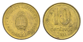 Аргентина 10 сентаво 2011 KM 107a сталь плакированная латунью UNC 4664-614