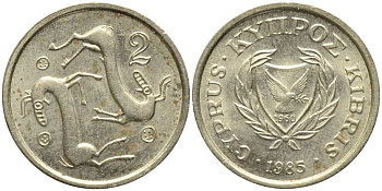 КИПР 2 ЦЕНТА 1985 КОЗЛЫ KM 54.2 никель латунь 112-761