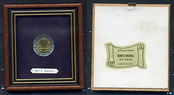 Сан-Марино монета в рамке (500 лир) монета в рамке, красочное оформление 7-4-1-31