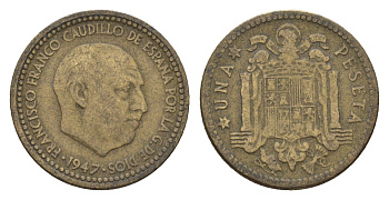 Испания 1 песета 1947 (52) Франсиско Франко (1939-1975) KM 775 алюминиевая бронза 4674-448