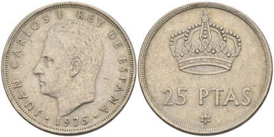 Испания 25 песет 1975 (80) Хуан Карлос I (1975-2014) KM 808 медно-никель 4572-1034