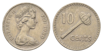 Фиджи 10 центов 1980 Елизавета II (1952-2022), булава KM 30 медно-никель 4698-1133