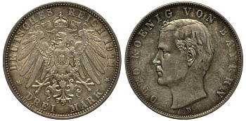 Бавария 3 марки 1911 Отто (1886-1913) Weege 45, J. 47, KM 515 серебро 3711-2023