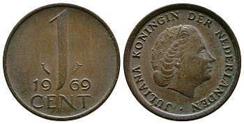 НИДЕРЛАНДЫ 1 ЦЕНТ 1969 ЮЛИАНА KM 180 бронза 4385-669