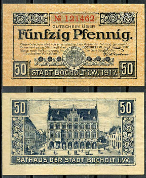 Германия, Бохольт 50 пфеннигов 1918 нотгельд, 01.01.1918 Tieste 0785.05.02 бумага 8614-47-4-1