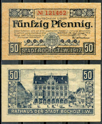Германия, Бохольт 50 пфеннигов 1918 нотгельд, 01.01.1918 Tieste 0785.05.02 бумага 8614-47-4-1