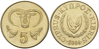 Кипр 5 центов 2004 KM 55.3 никель латунь 4141-1114