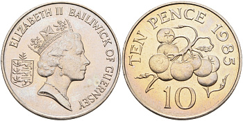Гернси 10 пенсов 1985 помидоры KM 43.1 медно-никель UNC 4583-314